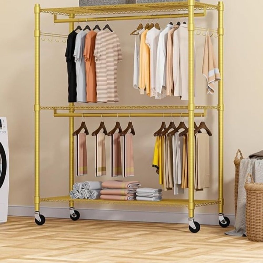 Rolling Garment Rack with Adjustable Wire Storage Racks, Heavy Duty Portable